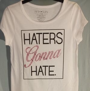 Fifth Sun White and Pink Graphic Tee Tag Says XL Fits More Like a Small/Medium